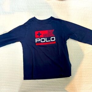 Ralph Lauren Red Tshirt Boys Size 5 Long Sleeve Patriotic Flag
